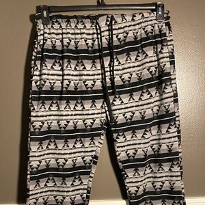 Men's Black and Gray Patterned Fleece Pocket Straight Leg Pants